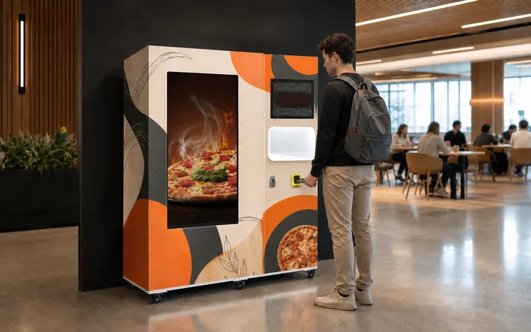 Máquina expendedora real para pizzas congeladas y calientes